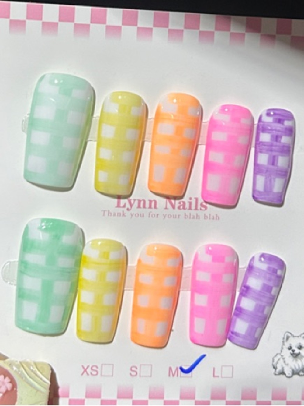 Pastel Checkered Press-On Nails - Multicolor